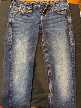 Rock Revival Dark Indigo Jeans with Orange Contrast Stitching